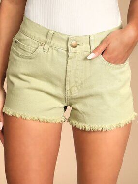 Billabong Drift Away Denim Cutoff Shorts Sage Green Frayed Hem Size 26